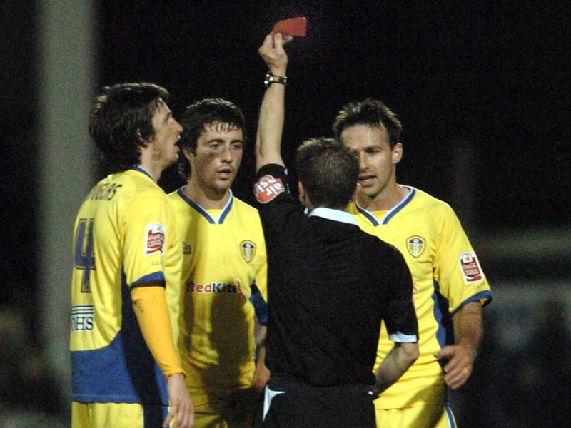 Alan Sheehan gets a straight red card for a two footed tackle on Yeovil Town's Lee Peltier.