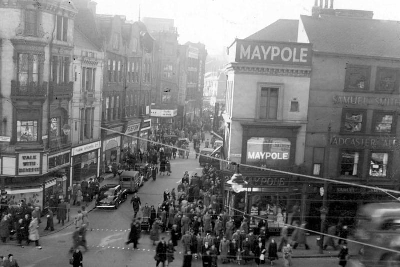 Kirkgate from Vicar Lane/New Market Street in April 1951.