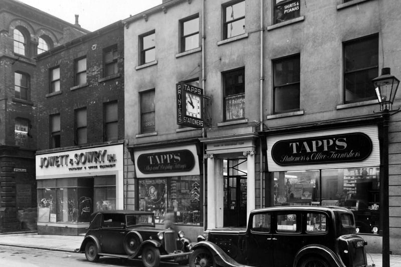 Double-fronted shop Tapps (Tapp and Toothill) shop fitters and office stationers on King Street featured in this photo from November 1951.