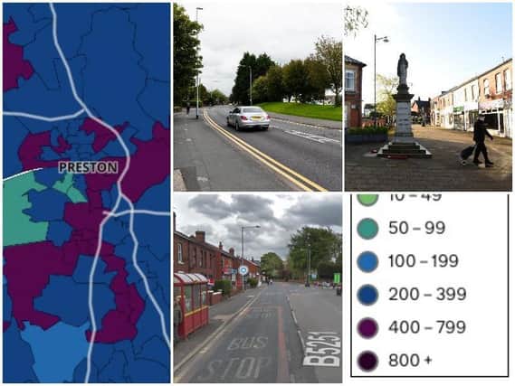 These are the areas of Preston, Chorley and South Ribble with an infection rate of more than 400.