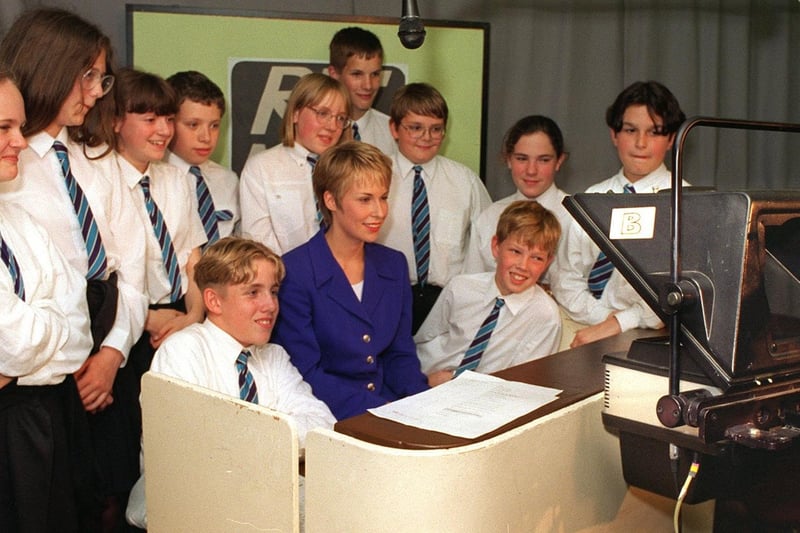 Former pupils turned  YTV presenter Helen James shows students how its done in the studio at the media and communications department at Ralph Thoresby High School.