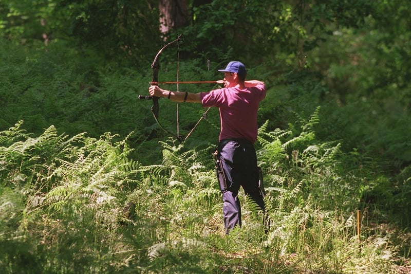 Colin Wilkinson from Menston takes aim at the Aire & Wharfedale Archers annual shoot at Hebers Ghyll Wood in June 1998.