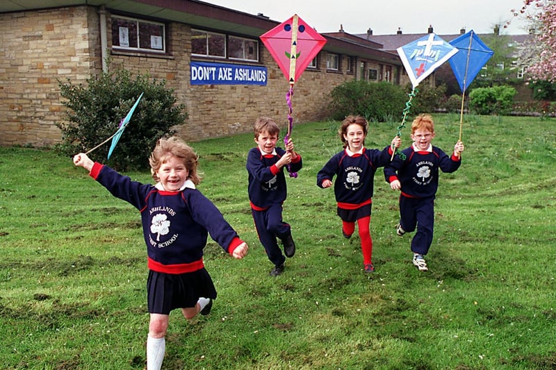 Pupils at closure threatened Ashlands First School had been making kites for Ilkley Carnival. Pictured are Keeley Burke, James Greenfield, Abby Tarrant and Ben Dunning.