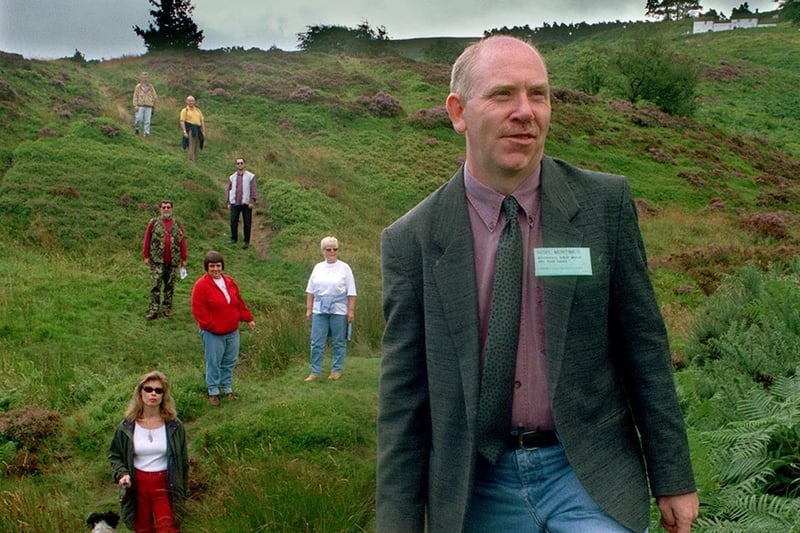 Nigel Mortimer leads an alien tour on Ilkley Moor in August 1998.