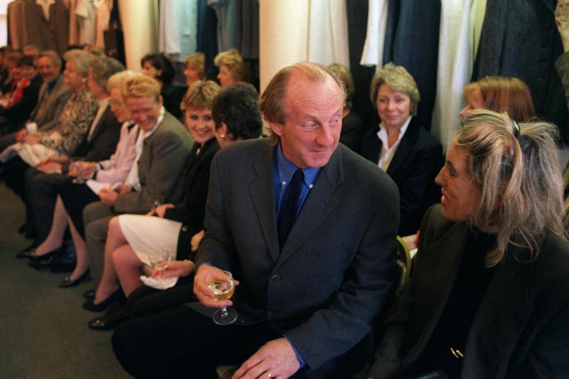 Fashion designer Paul Costelloe chats to members of the audience at his fashion show at Clairmont in March 1998.