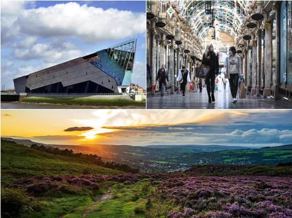 From top left: The Deep in Hull, arcades in Leeds and Ilkley Moor. Pictures all JPI Media.