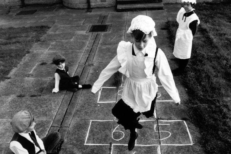 Pupils of St Mary's Primary in Hunslet enjoy a game of hopscotch as they celebrate the school's 50th anniversary in November 1993.