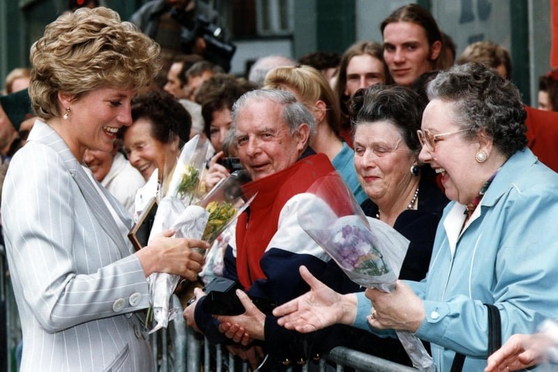 Princess Diana meets crowds during a walkabout in Leeds after visiting Relate in 1993.