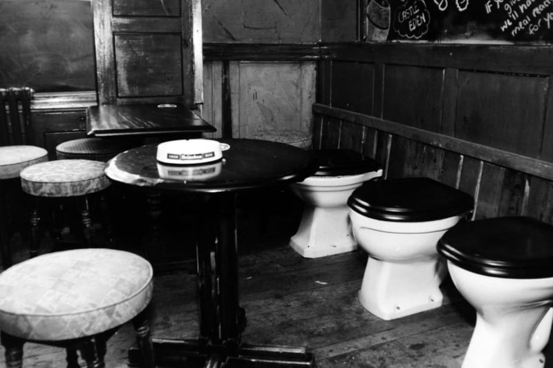 Does the inside of this pub - featuring toilet seats - look familiar? It's the Tut 'n' Shive at Yeadon pictured in March 1993.