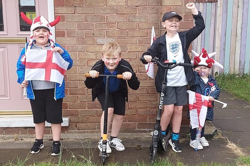 Hollie Jayne shared a photo of cousins Rudi, Lucas, Clayton and Peach all ready to cheer the England team on.