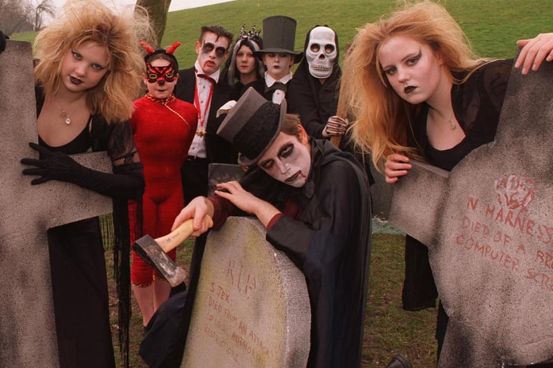 Students at Wortley High were preparting to stage 'A Night of Fear' in January 1997. Pictured, front from left, are Lindsey Havercroft, Richard Potter and Tanja Bage with some of other performers.