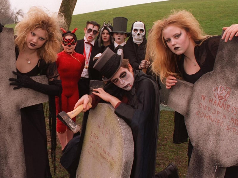 Students at Wortley High were preparting to stage 'A Night of Fear' in January 1997. Pictured, front from left, are Lindsey Havercroft, Richard Potter and Tanja Bage with some of other performers.