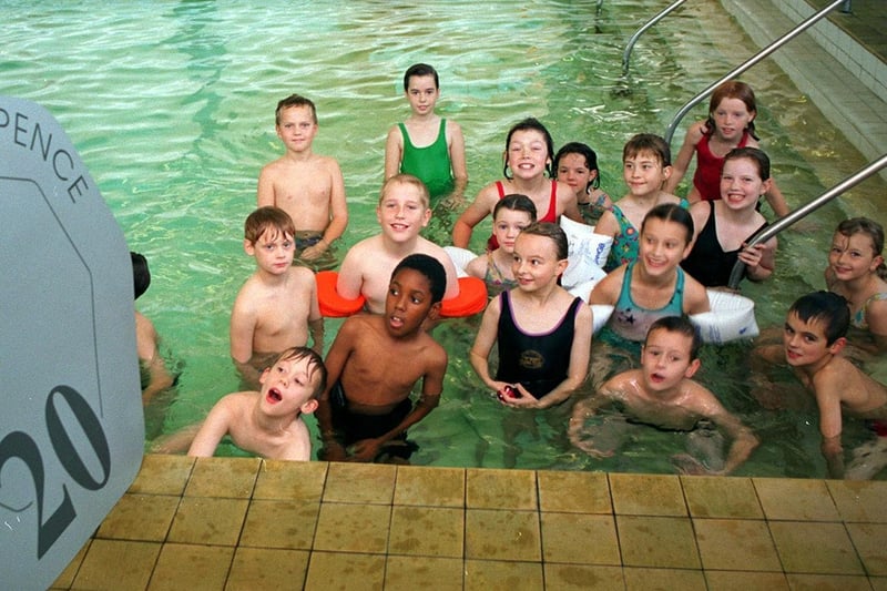 Pupils from Upper Wortley Primary visited the International Pool in October 1997 to promote 20p swimming sessions throughout the half-term holiday.