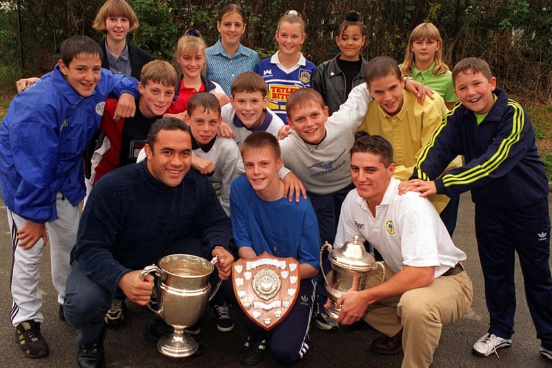 Leeds Rhinos stars Martin Masella and Damian Gibson were guests of honour at Wortley High in September 1997 where they presented awards at the school's sports presentation evening.