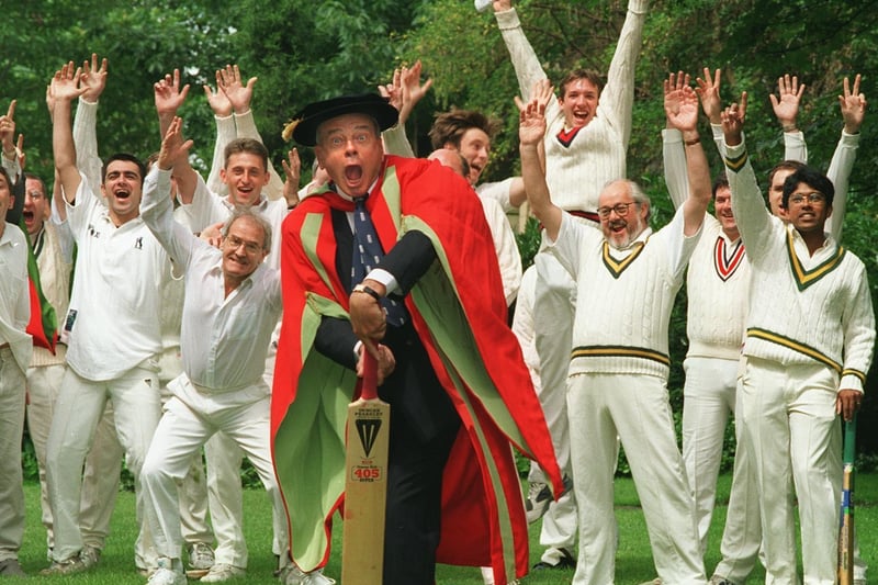 Umpire Dickie Bird celebrated his Honorary Degree at Leeds University with an impromptu cricket match with the staff and students from the University cricket team.