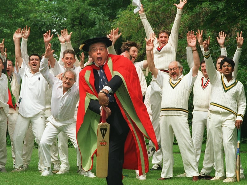 Umpire Dickie Bird celebrated his Honorary Degree at Leeds University with an impromptu cricket match with the staff and students from the University cricket team.