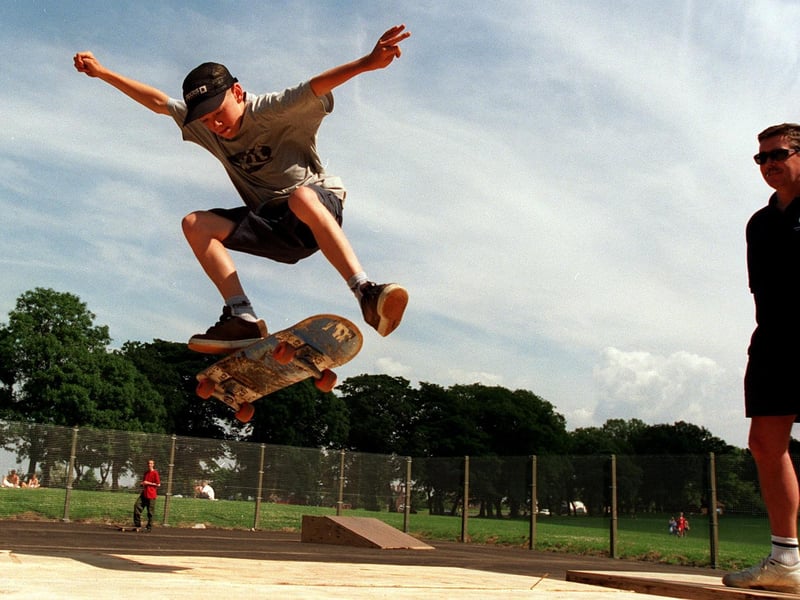 Wayne Hemmingway tries out the new skateboard area creating using the old tennis court space.