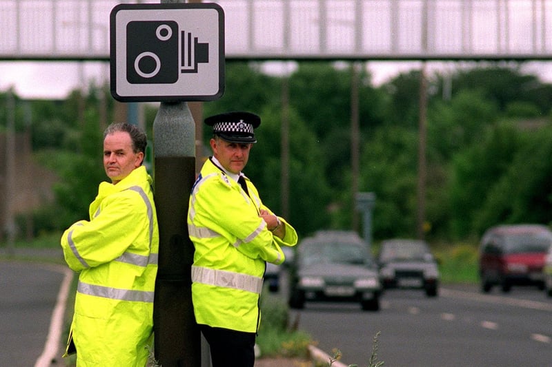 Speed cameras were installed on Stanningley Bypass. Pictured is Coun Eamonn McGee of Leeds City Council and Inspector Mike Broadbent of West Yorkshire Police.