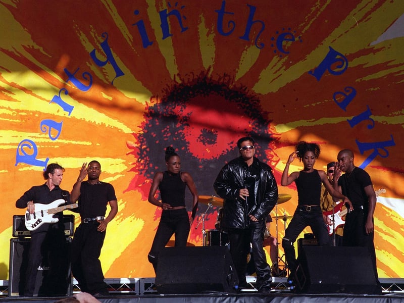 Heart-throb Peter Andre on stage at Party in the Park concert at Temple Newsam Park.