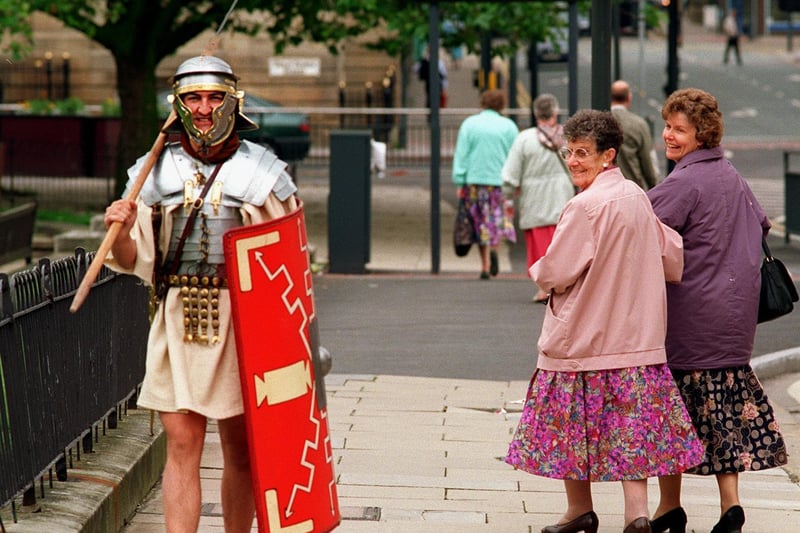 Leeds folk couldn't believe their eyes as a Roman legionnaire walked past under the guise of Nick Trustram Eve on his sponsored walk from Kent to Carlisle in aid of Combat Stress.