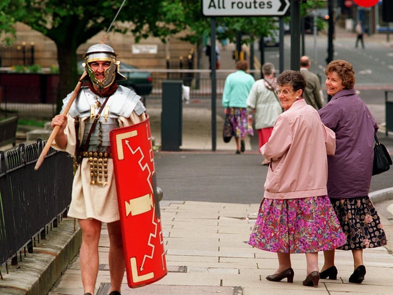 Leeds folk couldn't believe their eyes as a Roman legionnaire walked past under the guise of Nick Trustram Eve on his sponsored walk from Kent to Carlisle in aid of Combat Stress.