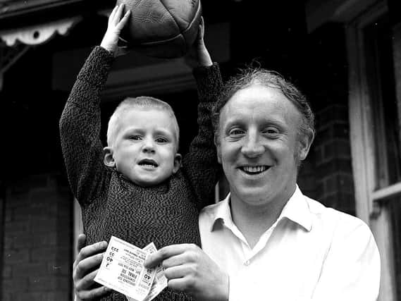 Jackie Edwards with son Shaun, who would become a Wigan RL legend, ready for the Challenge Cup Final game at Wembley Stadium in May 1971