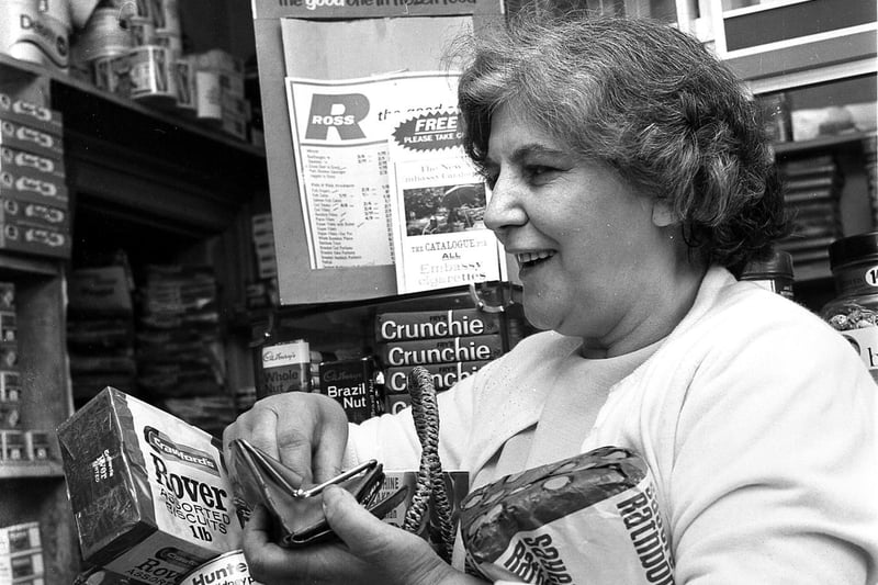 A Wigan Post feature on the price of food shopping sees shopper Mrs Phyllis  Bryant pictured with her 1970s basket of items