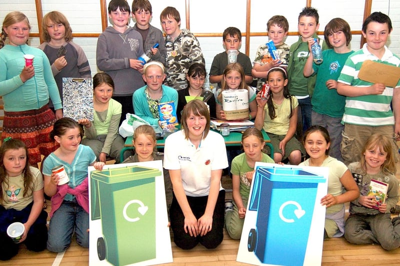 Lythe Primary School pupils learn about recycling from Alyson Readman, recycling communications officer.