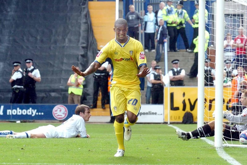 Tresor Kandol celebrates after scoring a last gasp winner against Tranmere Rovers at Prenton Park in August 2007.
