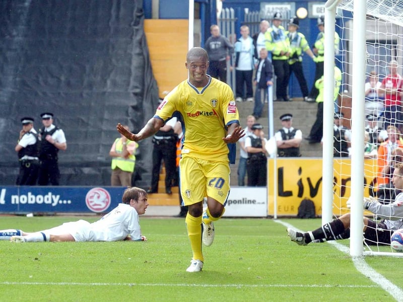 Tresor Kandol celebrates after scoring a last gasp winner against Tranmere Rovers at Prenton Park in August 2007.