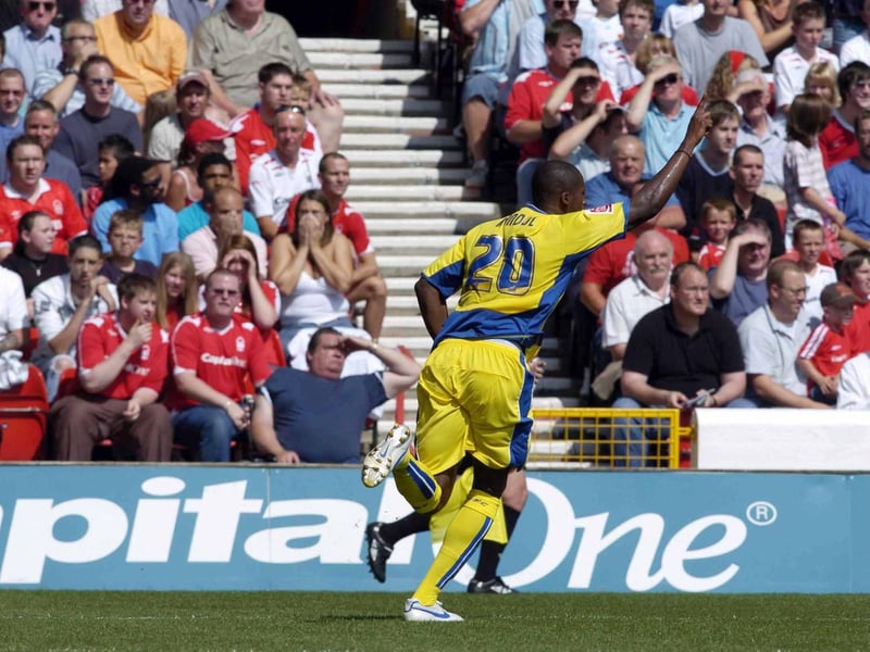 Tresor Kandol celebrates after scoring against Nottingham Forest at the County Ground in August 2007.