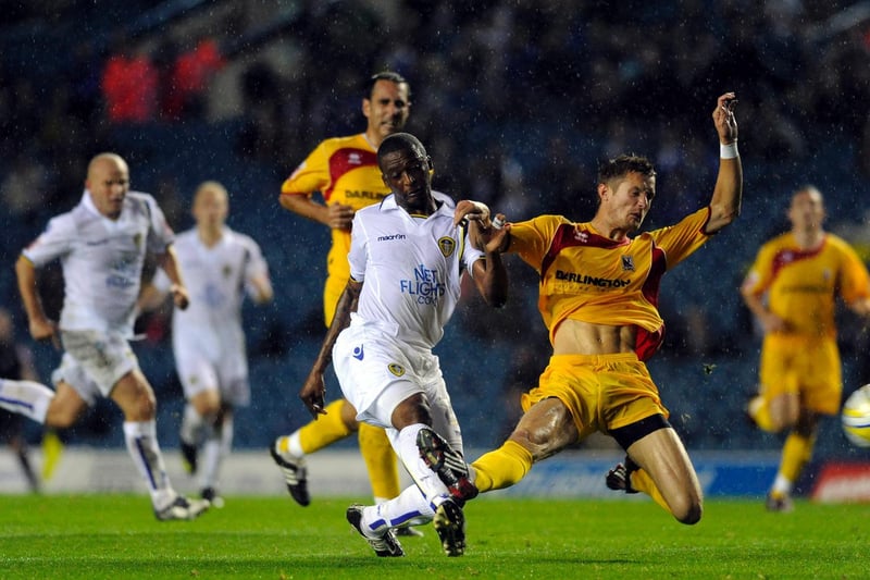 Tresor Kandol scores his second goal during the Johnstone's Paint Trophy second round clash against Darlington in Octoebr 2009.