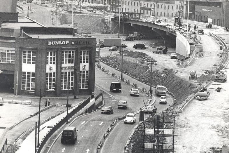 The third stage of the Inner Ring Road opened on November 7, 1974. The first person onto the flyover was Terence Muddiman and traffic warden Charles Wheatley directed the first cars across.