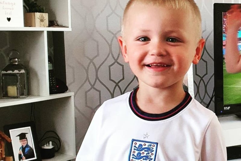 Posted by Nichola Smith: Good luck England from Jaxon, age 3. It's coming home!!!!!