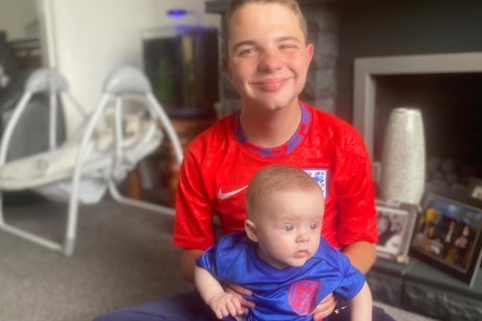 Posted by Emma Graham: Good luck England, bring it home. From Alex, 15, and his nephew, 4 months