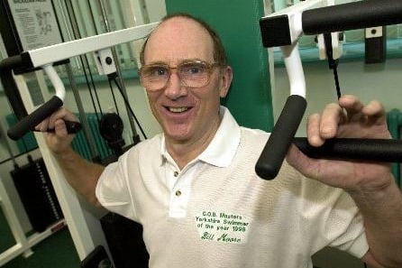 Bill Moore the C.O.B. Masters Yorkshire Swimmer of the Year 1999, working out at The Gallery fitness centre, Wakefield.