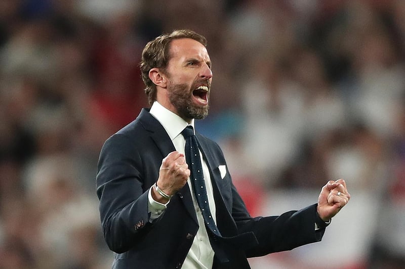 England manager Gareth Southgate celebrates reaching the final after the UEFA Euro 2020 semi final match at Wembley Stadium