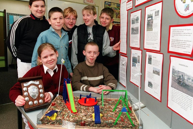 Victoria Park School pupils are pictured with a model of their ideal playground which won the Stan Kenyon Challenge. Pictured are Kelly Emmott, Martin Bateson, Theresa Whitehurst, Gareth Wade, Rachel Gill, Debbie Chipchase and Stuart McBurney