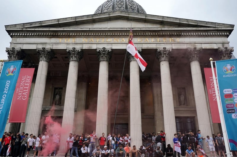 England fans gather at the National Gallery throughout the day on Sunday.
Picture: PA