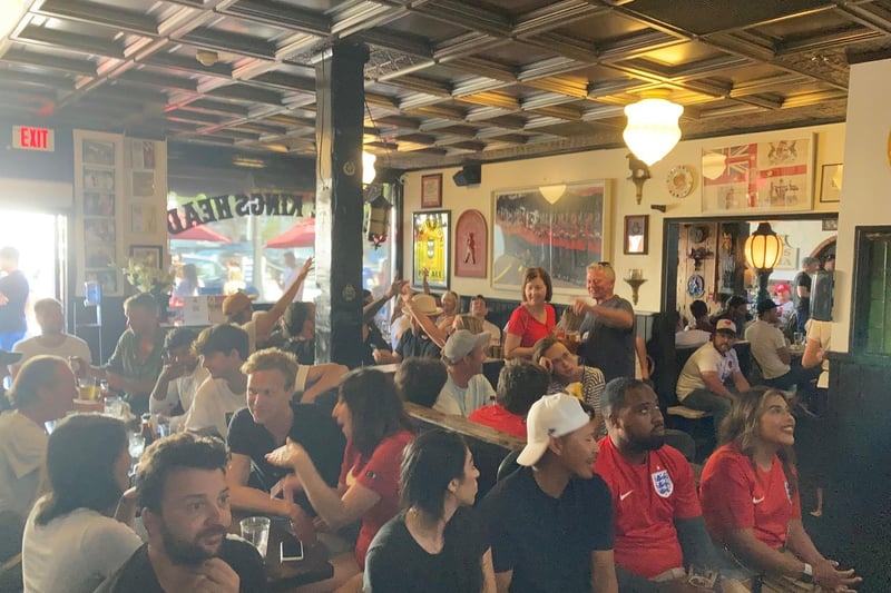 The Ye Olde King's Head pub in Santa Monica, California, where England fans have gathered ahead of the UEFA Euro 2020 Final between Italy and England. Picture Keiran Southern/PA Wire.