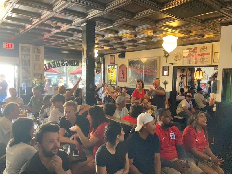 The Ye Olde King's Head pub in Santa Monica, California, where England fans have gathered ahead of the UEFA Euro 2020 Final between Italy and England. Picture Keiran Southern/PA Wire.