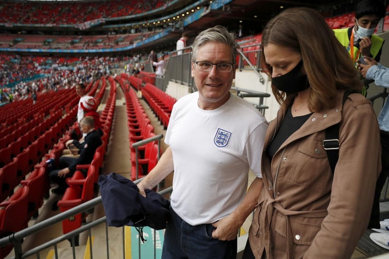 Keir Starmer, leader of the British Labour Party and his wife Victoria arrive in the stadium ahead of the Euro 2020 soccer championship final between England and Italy at Wembley stadium
Picture (John Sibley/Pool Photo via AP)