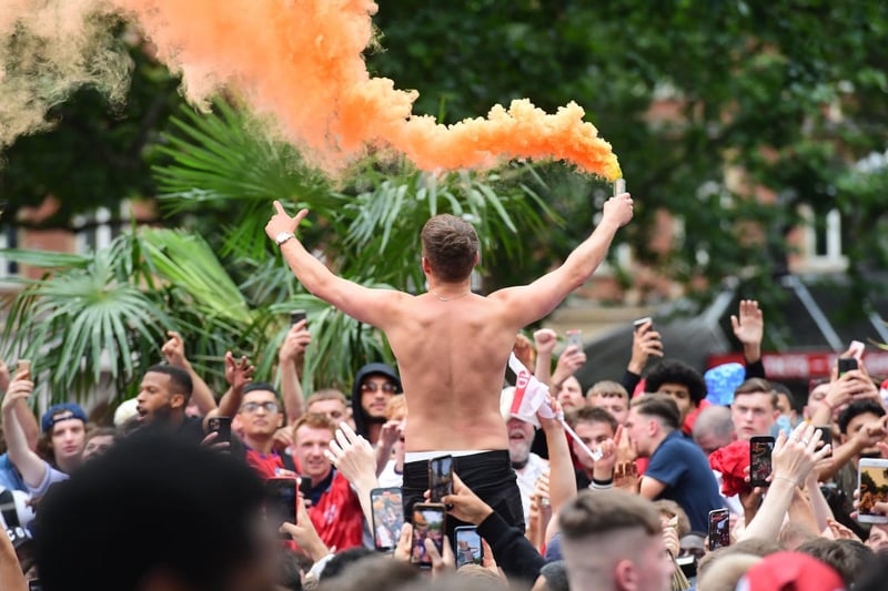 Fans celebrate before the game on Wembley Way.
Picture: PA