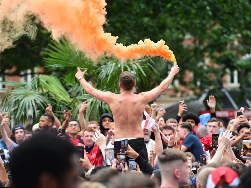 Fans celebrate before the game on Wembley Way.
Picture: PA
