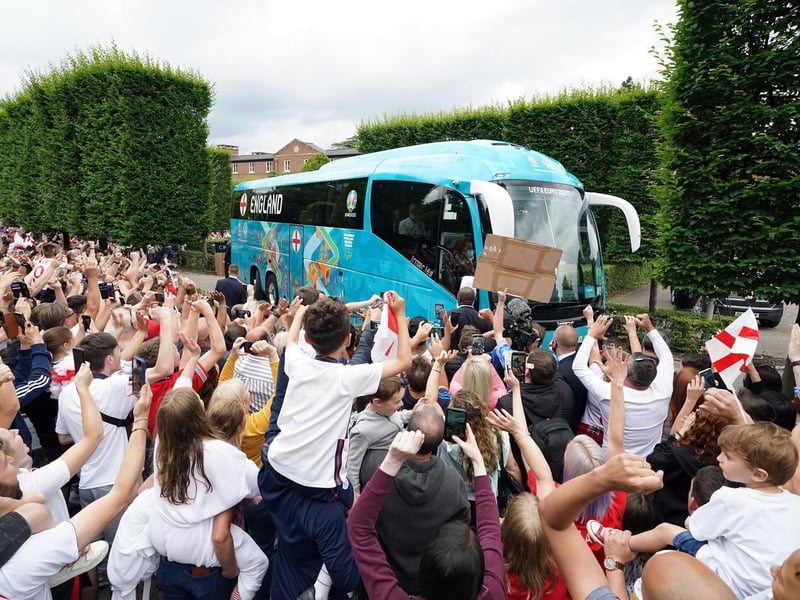 Fans lined the route as the England team bus left the hotel and headed for Wembley.
Picture PA