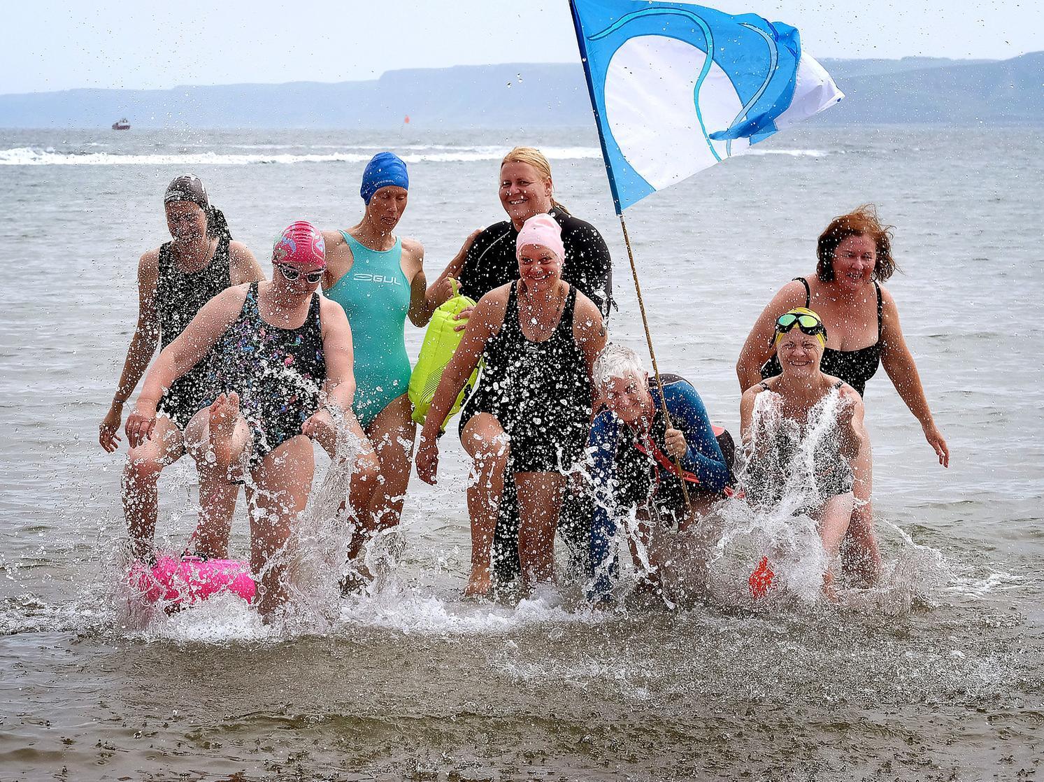 Scarborough Belle rally and big swim for Covid heroes started at Vincent Pier and finished in the sea. Picture: JPI Media/ Richard Ponter