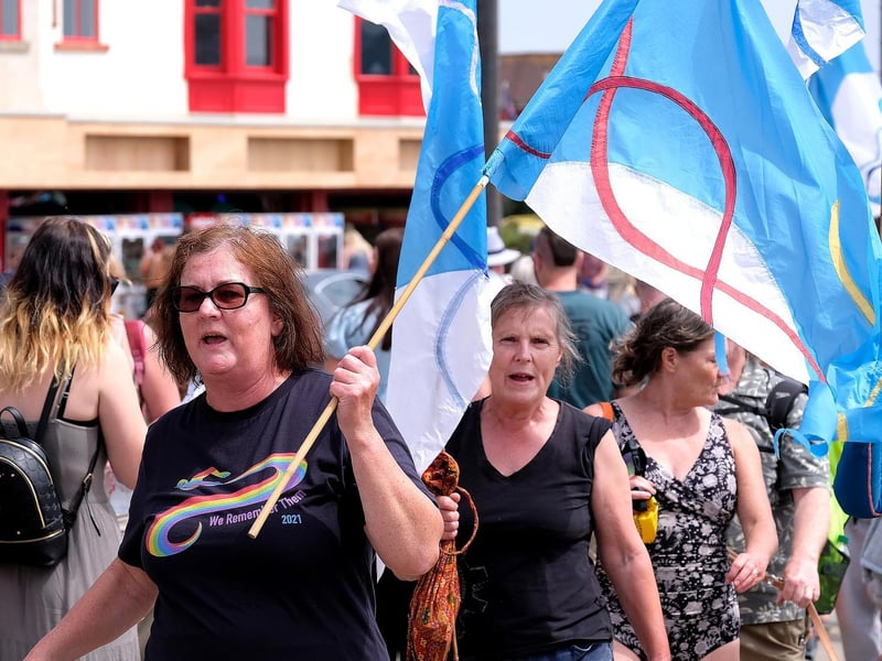 Carmel O'Toole leads the procession along the seafront.