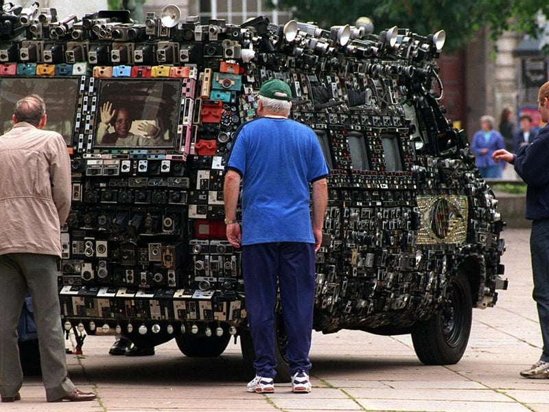 This customised 1972 dodge van covered with more than 2,000 cameras was creating interest.