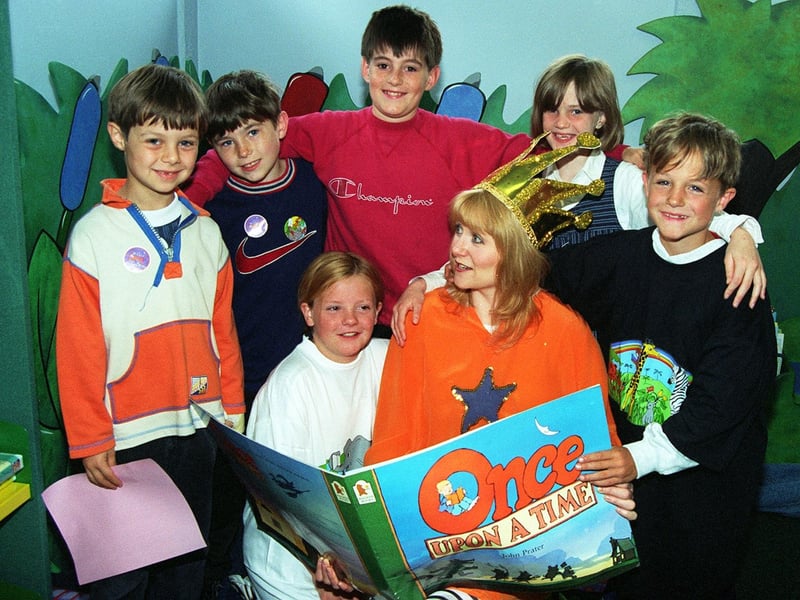 Rothwell Library hosted reading game The Magic Carpet Ride. Storyteller Chris Barber is pictured with David Gould, Arron Kelly, Nathan Elliott, Ashleigh Baker, Keiran Marshall,Danielle Marshall.