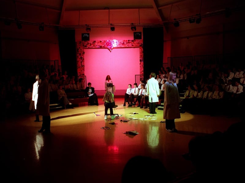 A group of a-level theatre students are pictured performing a short play ' Sugar and Spice' in the new Performing Arts Centre at Gateways School.
